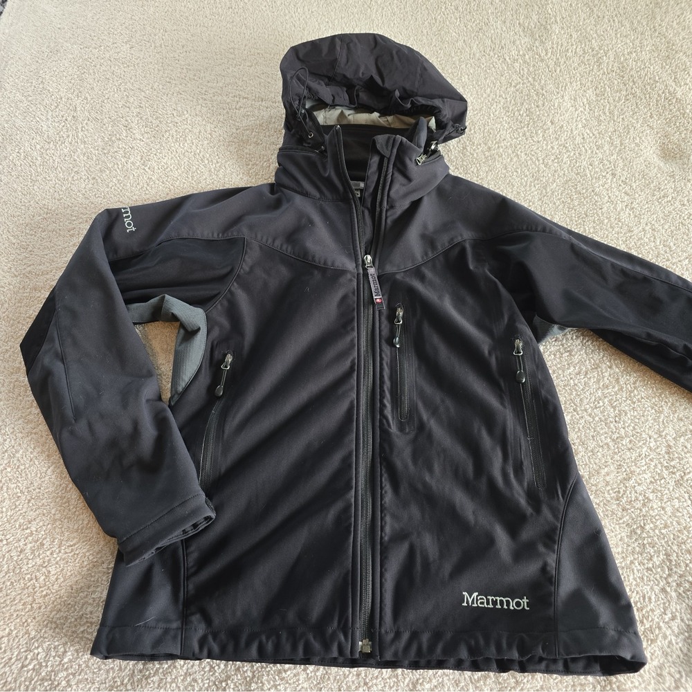 Marmot Women's Full-zip Softshell Jacket W/Detachable Hood Windstopper Black L
